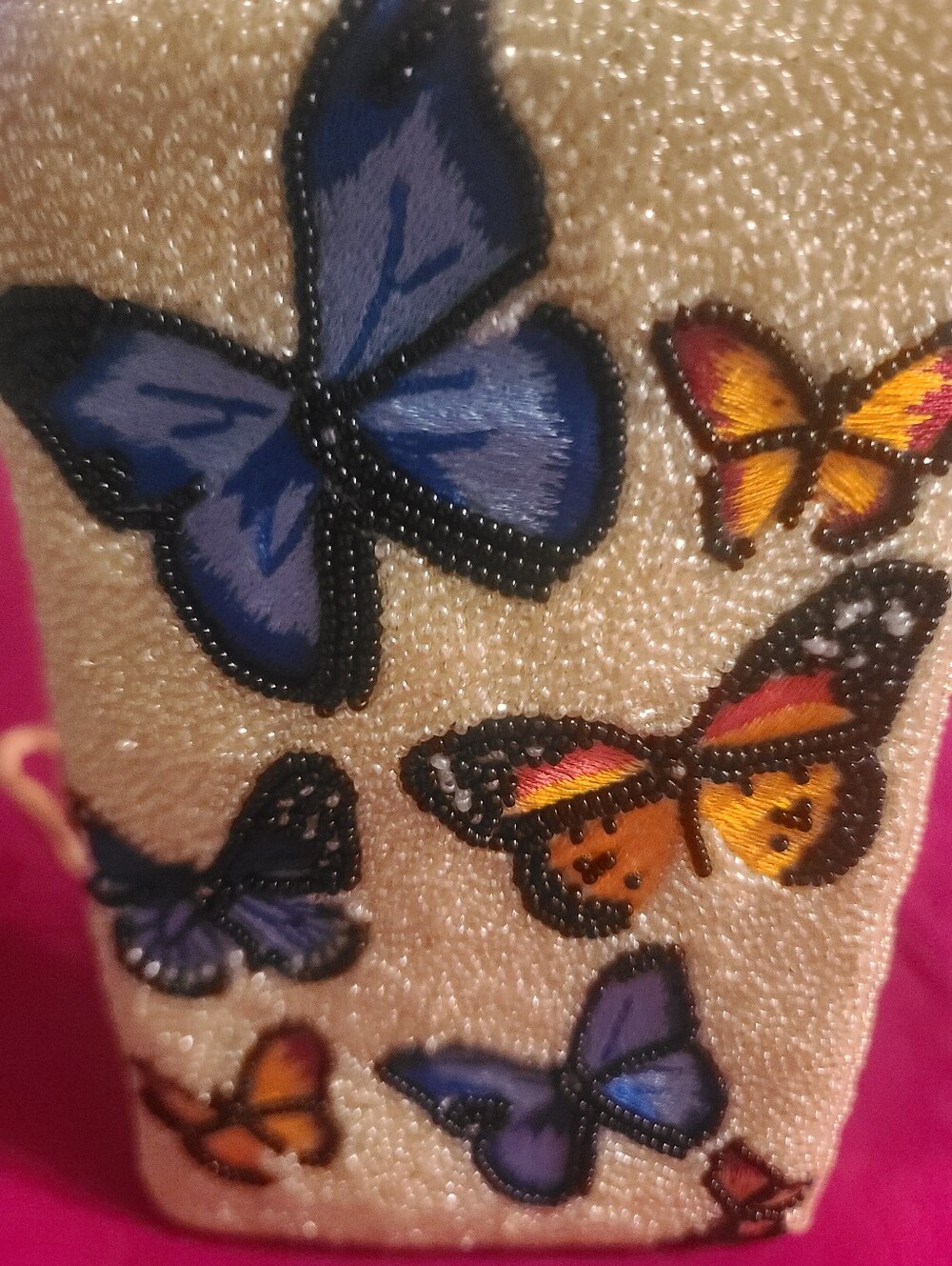 Beautiful Bamboo Trading Company Beaded Butterfly Crossbody Cell Phone Bag NWOT